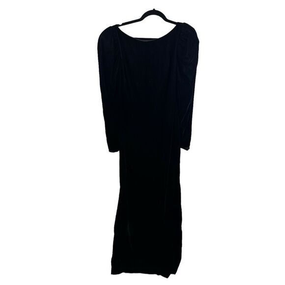 Vintage Union Made Black Velvet Low V Back Bow Detail Floor Length Dress 11/12 - Picture 3 of 16